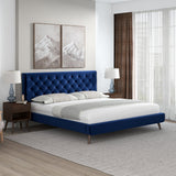 Dillon Velvet Platform Bed King / Blue from Ashcroft Furniture - Luna Furniture