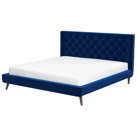 Dillon Velvet Platform Bed King / Blue from Ashcroft Furniture - Luna Furniture