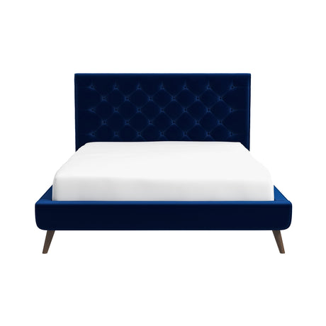 Dillon Velvet Platform Bed Queen / Blue from Ashcroft Furniture - Luna Furniture