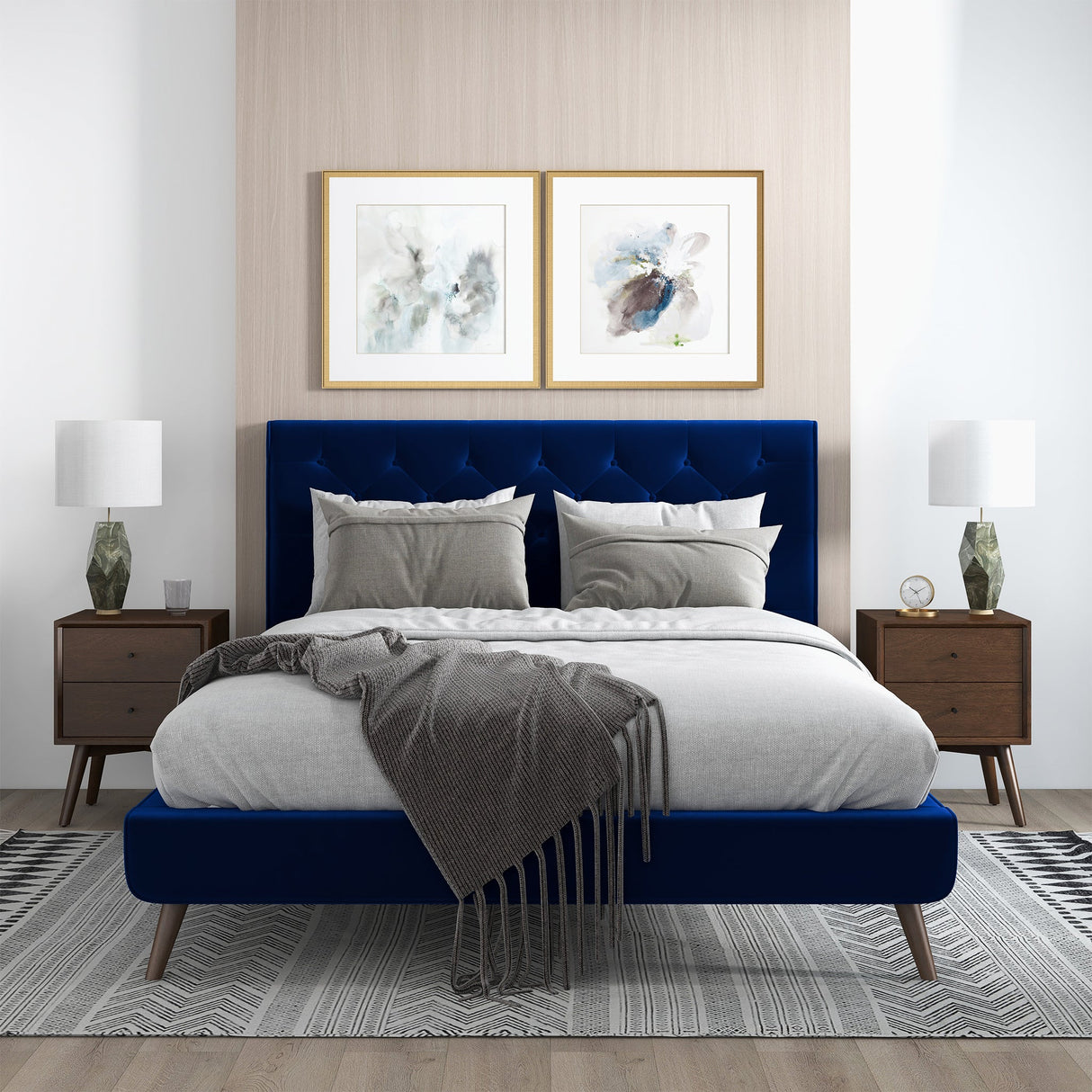 Dillon Velvet Platform Bed Queen / Blue from Ashcroft Furniture - Luna Furniture