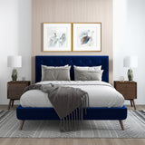 Dillon Velvet Platform Bed Queen / Blue from Ashcroft Furniture - Luna Furniture