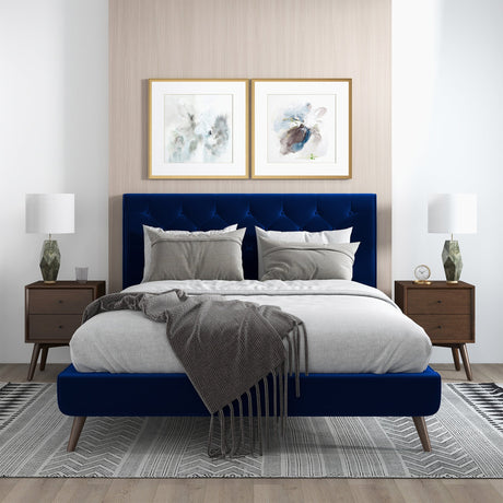 Dillon Velvet Platform Bed Queen / Blue from Ashcroft Furniture - Luna Furniture