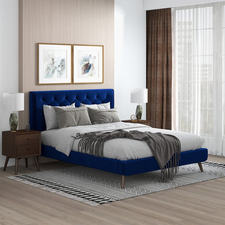 Dillon Velvet Platform Bed Queen / Blue from Ashcroft Furniture - Luna Furniture
