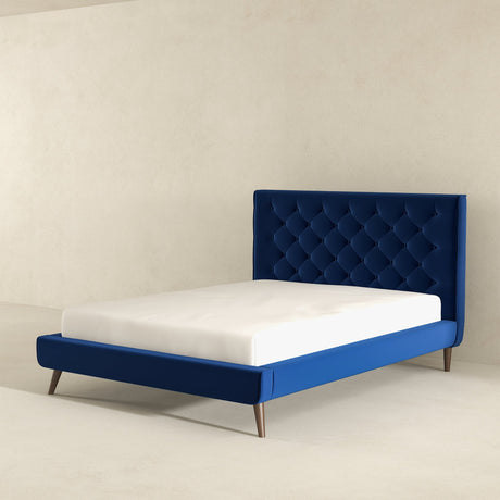 Dillon Velvet Platform Bed Queen / Blue from Ashcroft Furniture - Luna Furniture