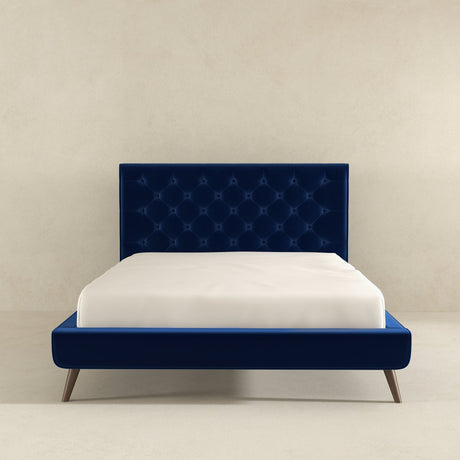 Dillon Velvet Platform Bed Queen / Blue from Ashcroft Furniture - Luna Furniture
