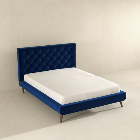 Dillon Velvet Platform Bed Queen / Blue from Ashcroft Furniture - Luna Furniture