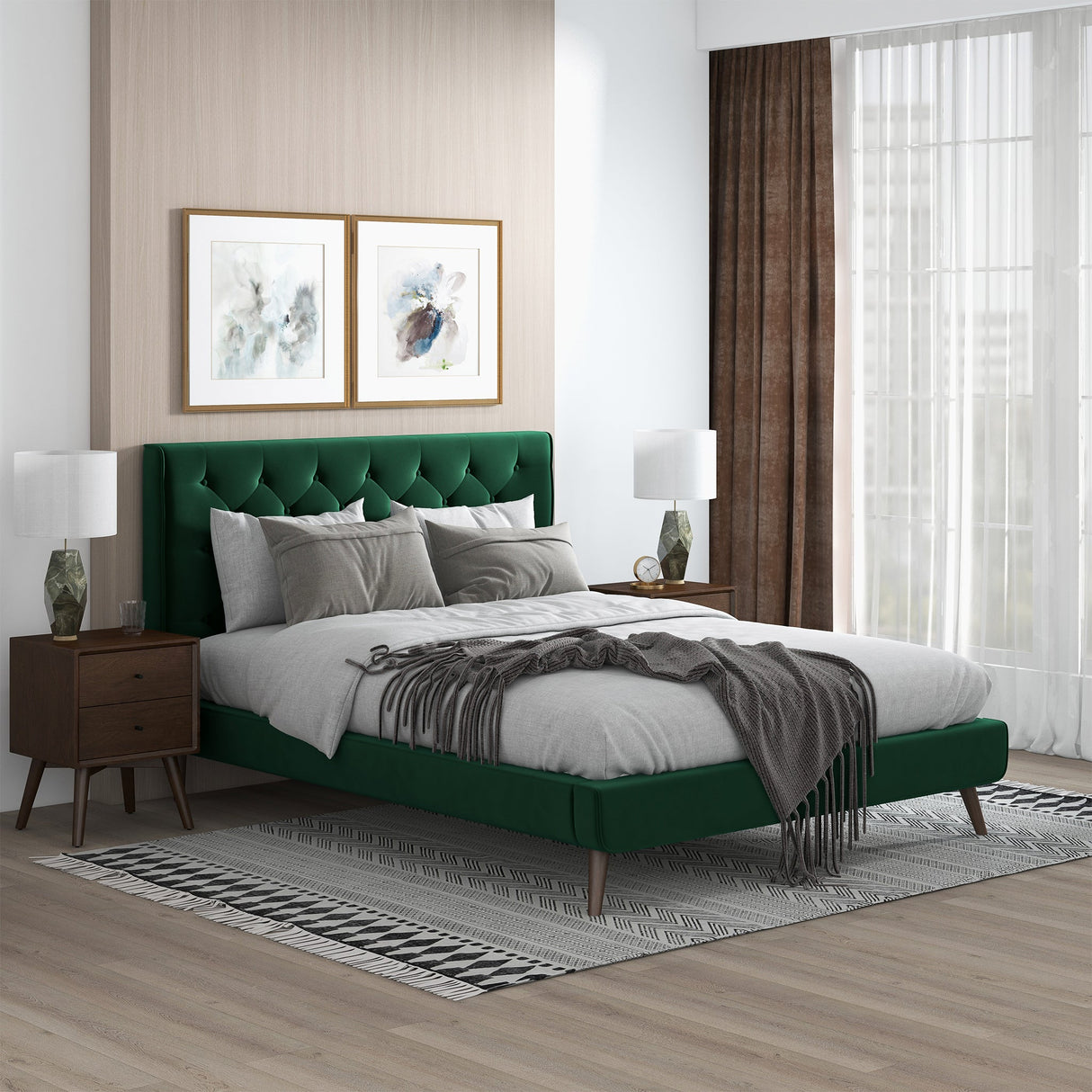 Dillon Velvet Platform Bed Queen / Emerald Green from Ashcroft Furniture - Luna Furniture