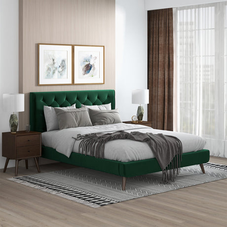 Dillon Velvet Platform Bed Queen / Emerald Green from Ashcroft Furniture - Luna Furniture