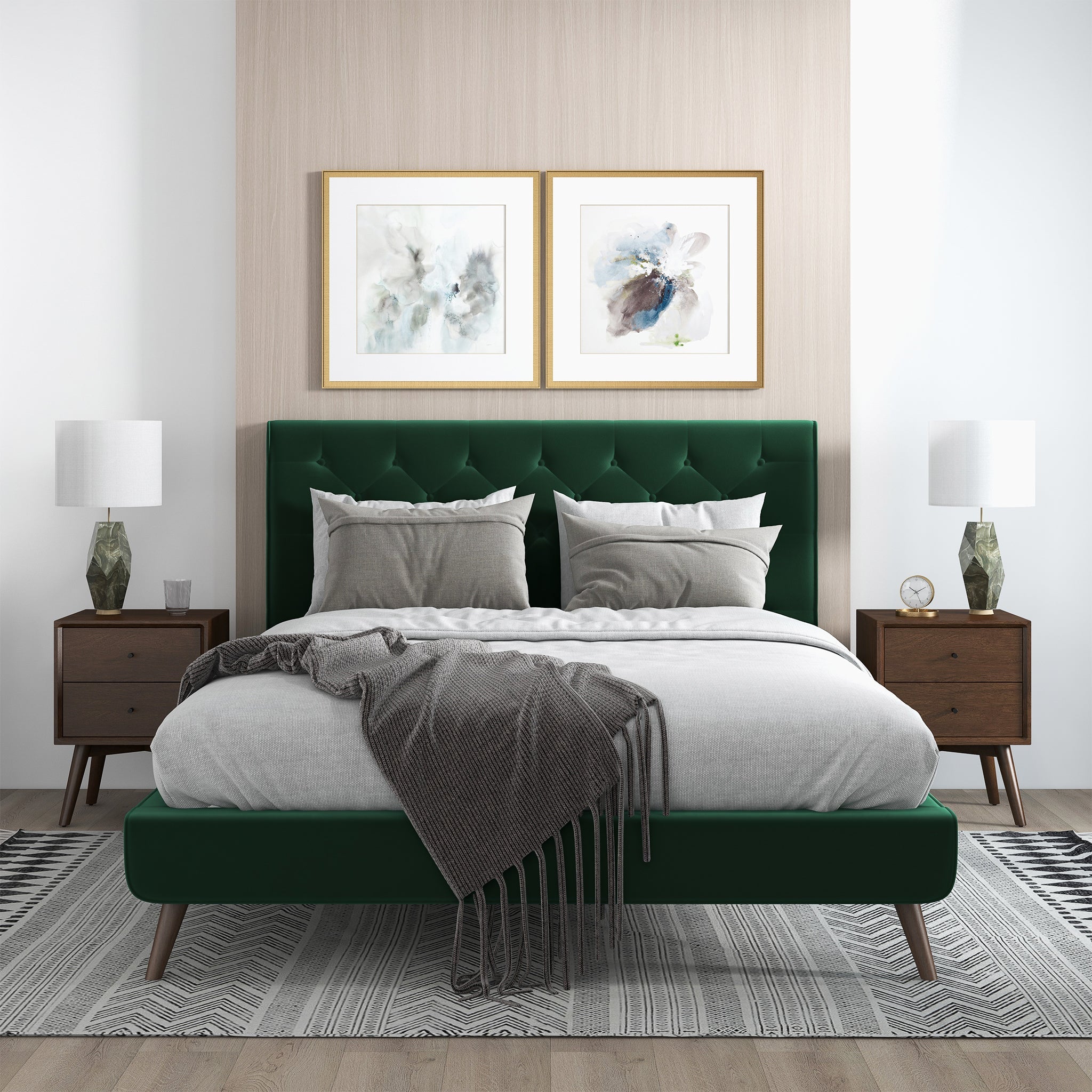 Dillon Velvet Platform Bed Queen / Emerald Green – Luna Furniture