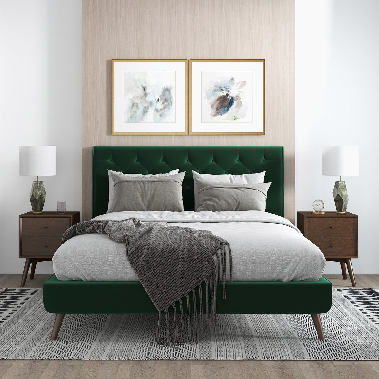 Dillon Velvet Platform Bed Queen / Emerald Green from Ashcroft Furniture - Luna Furniture