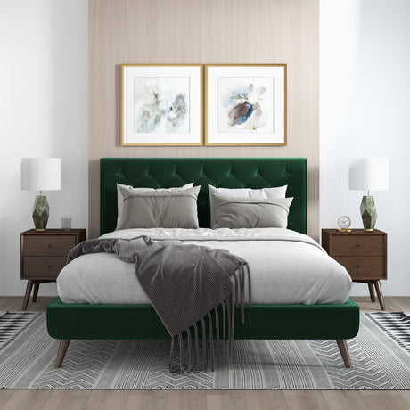Dillon Velvet Platform Bed Queen / Emerald Green from Ashcroft Furniture - Luna Furniture