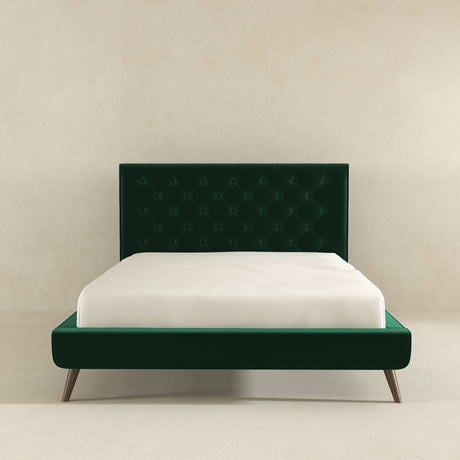Dillon Velvet Platform Bed Queen / Emerald Green from Ashcroft Furniture - Luna Furniture