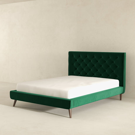 Dillon Velvet Platform Bed Queen / Emerald Green from Ashcroft Furniture - Luna Furniture