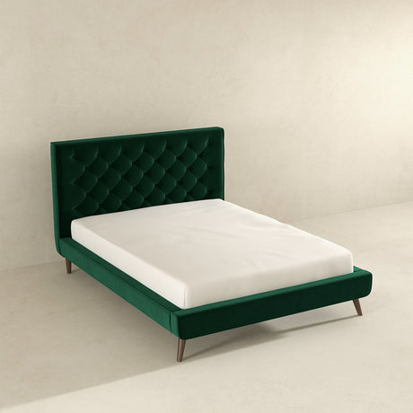 Dillon Velvet Platform Bed Queen / Emerald Green from Ashcroft Furniture - Luna Furniture