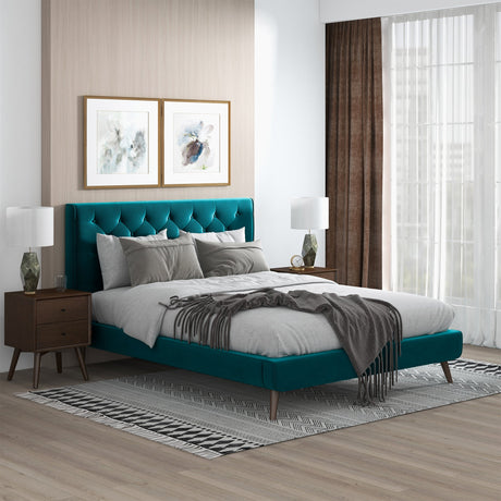 Dillon Velvet Platform Bed Queen / Teal from Ashcroft Furniture - Luna Furniture