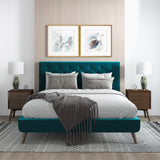Dillon Velvet Platform Bed Queen / Teal from Ashcroft Furniture - Luna Furniture
