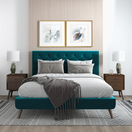 Dillon Velvet Platform Bed Queen / Teal from Ashcroft Furniture - Luna Furniture