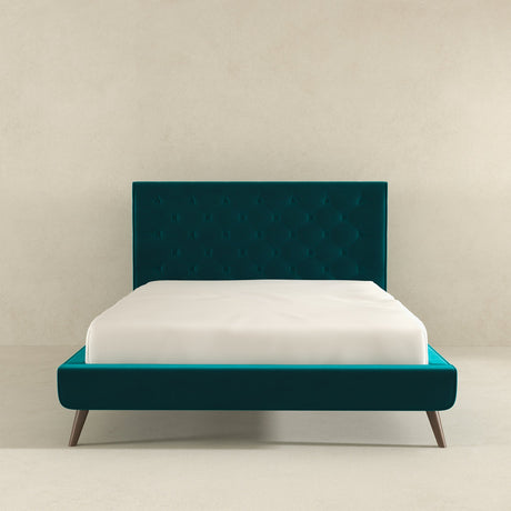 Dillon Velvet Platform Bed Queen / Teal from Ashcroft Furniture - Luna Furniture