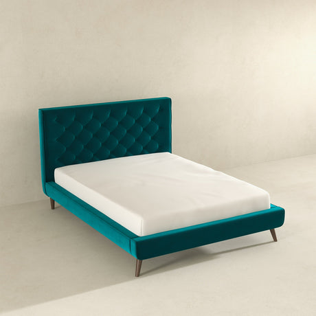 Dillon Velvet Platform Bed Queen / Teal from Ashcroft Furniture - Luna Furniture