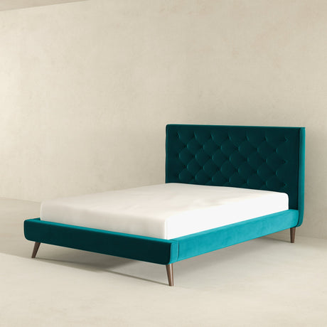 Dillon Velvet Platform Bed Queen / Teal from Ashcroft Furniture - Luna Furniture