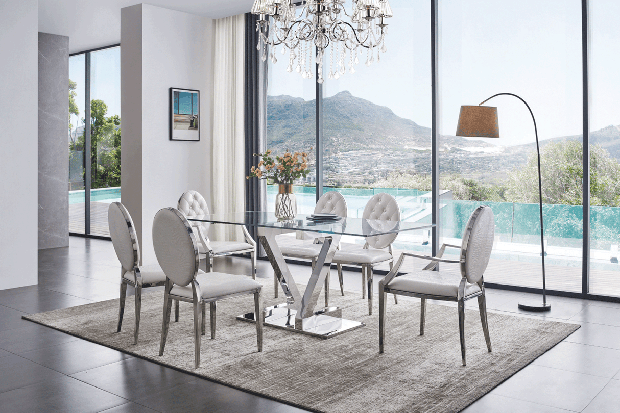 Zig Zag 180 Glass Top Stainless Steel Dining Table