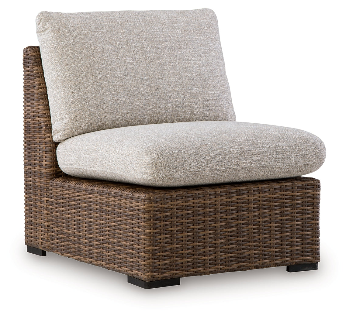 Dolan Creek Beige/Brown Outdoor Armless Chair with Cushion from Ashley - Luna Furniture
