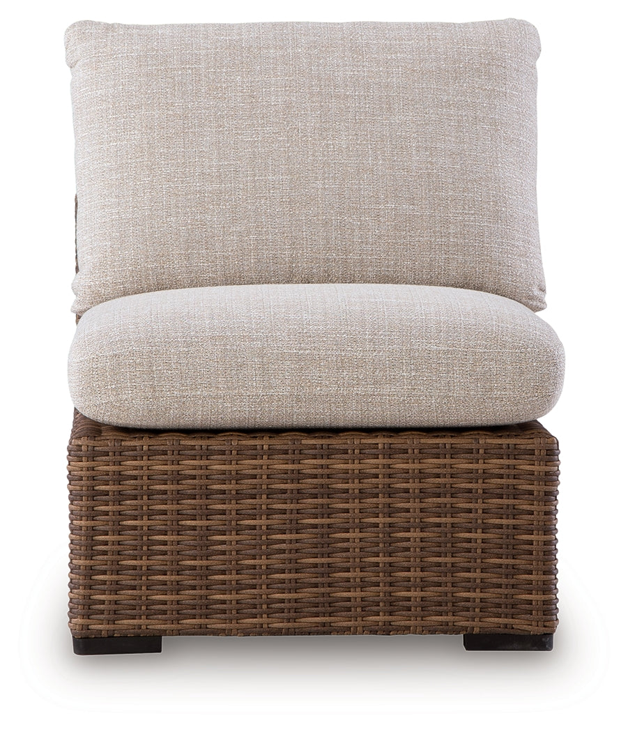 Dolan Creek Beige/Brown Outdoor Armless Chair with Cushion from Ashley - Luna Furniture