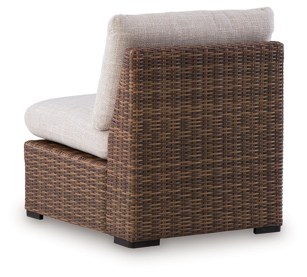 Dolan Creek Beige/Brown Outdoor Armless Chair with Cushion from Ashley - Luna Furniture