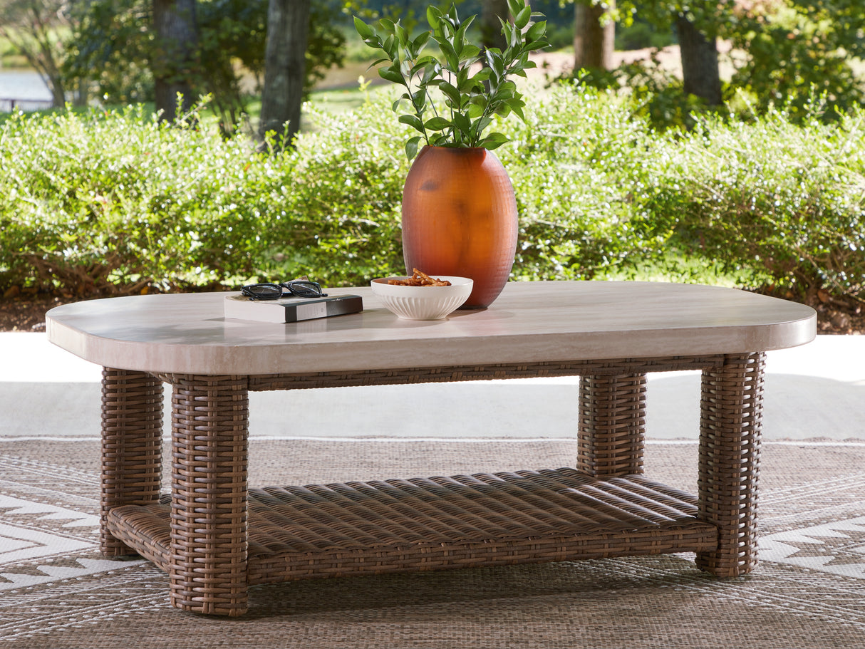 Dolan Creek Beige/Brown Outdoor Coffee Table from Ashley - Luna Furniture