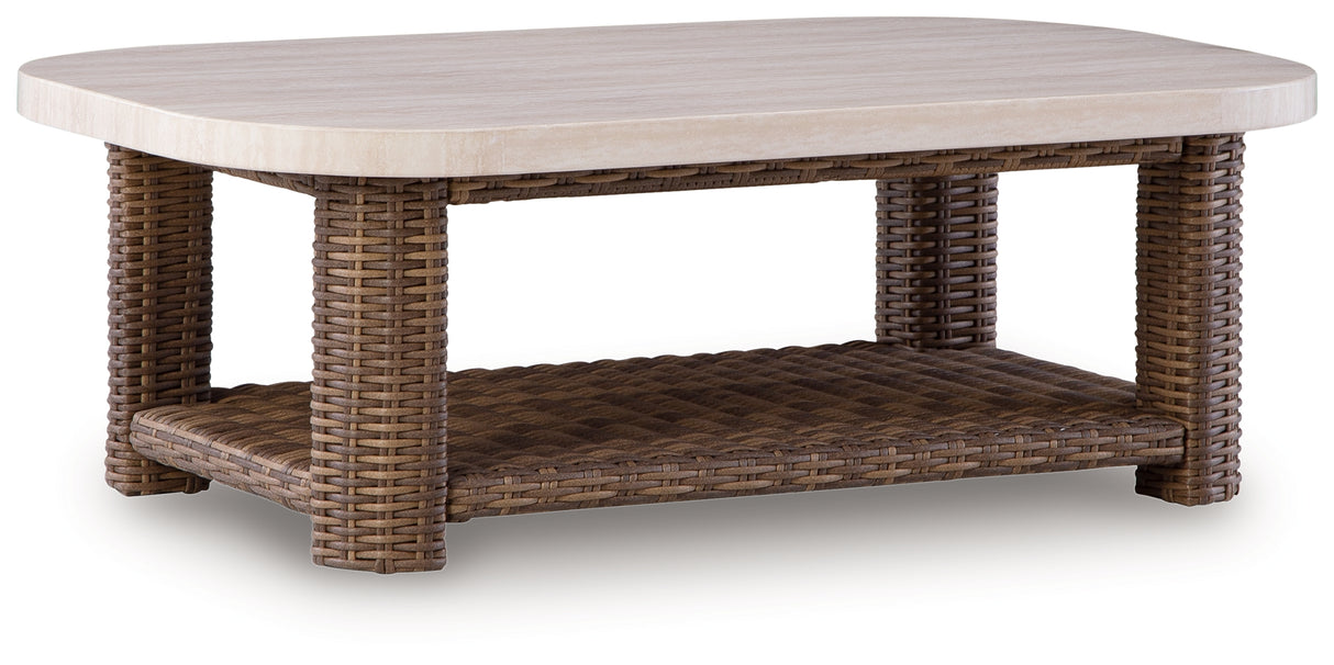 Dolan Creek Beige/Brown Outdoor Coffee Table from Ashley - Luna Furniture