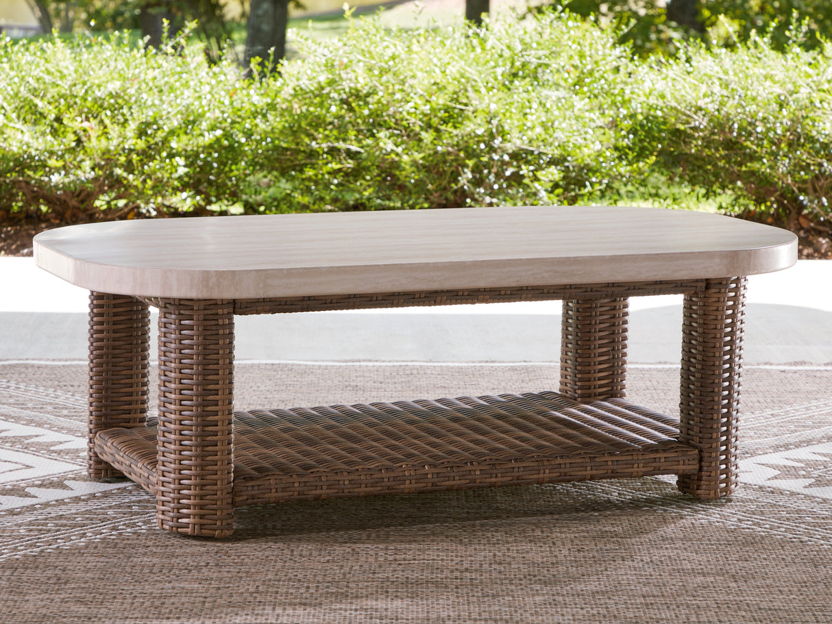 Dolan Creek Beige/Brown Outdoor Coffee Table from Ashley - Luna Furniture