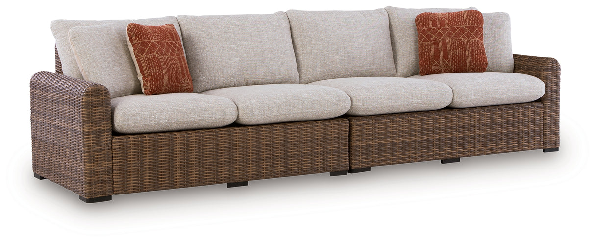 Dolan Creek Beige/Brown Outdoor Right and Left-arm Facing Loveseat with Cushion (Set of 2) from Ashley - Luna Furniture