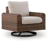 Dolan Creek Gray/Brown Outdoor Swivel Lounge Chair with Cushion from Ashley - Luna Furniture