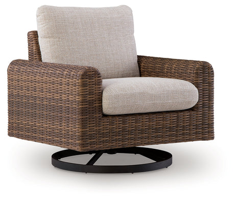 Dolan Creek Gray/Brown Outdoor Swivel Lounge Chair with Cushion from Ashley - Luna Furniture