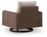 Dolan Creek Gray/Brown Outdoor Swivel Lounge Chair with Cushion from Ashley - Luna Furniture