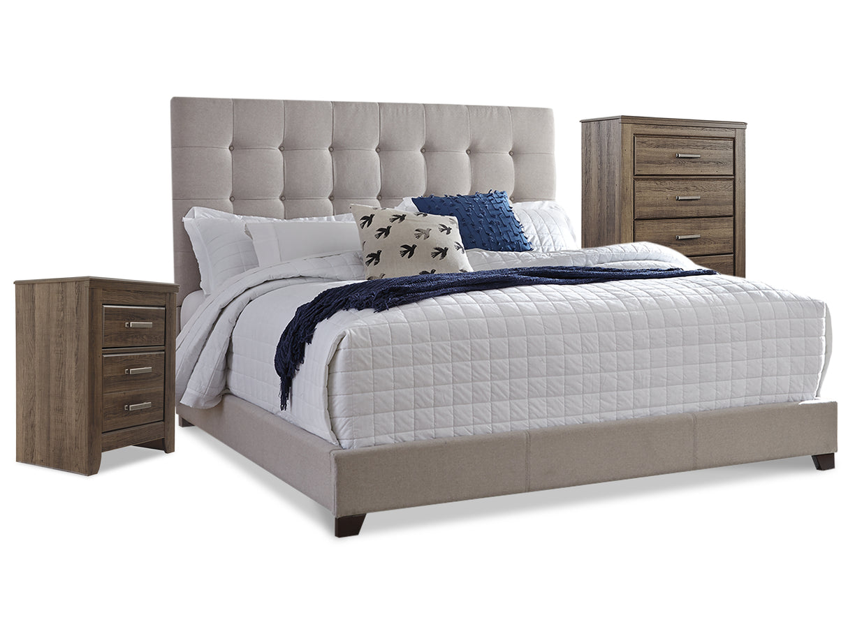 Dolante Beige Queen Upholstered Bed with Chest of Drawers and Nightstand from Ashley - Luna Furniture