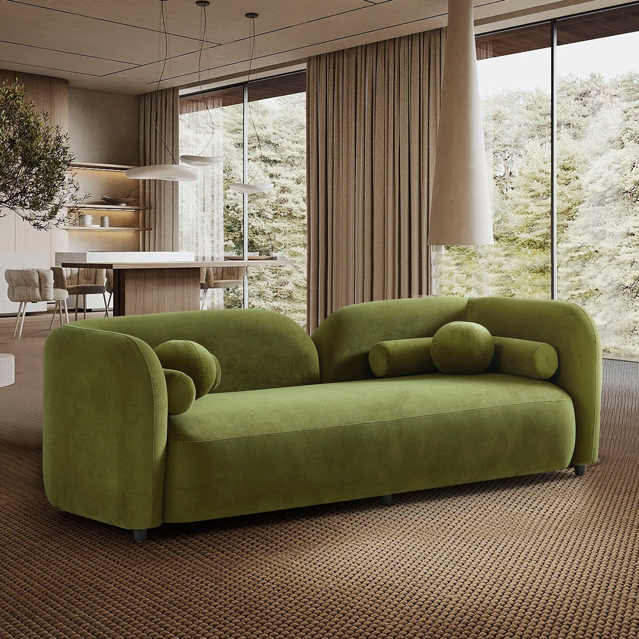 Donna Olive Green Japandi Style Velvet Sofa – Luna Furniture
