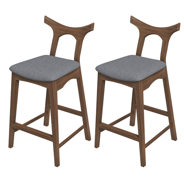 Dorane Solid Wood Frame Gray Fabric Upholstered Bar Stool, Set of 2