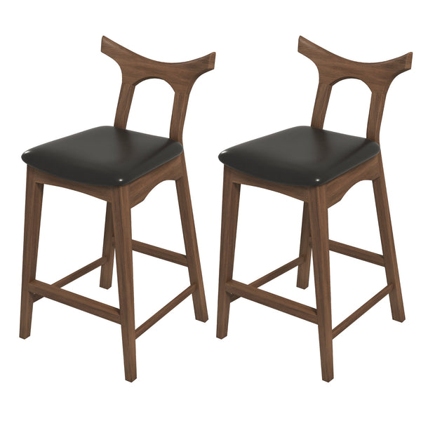 Dorane Solid Wood Frame Black PU Leather Upholstered Bar Stool, Set of 2