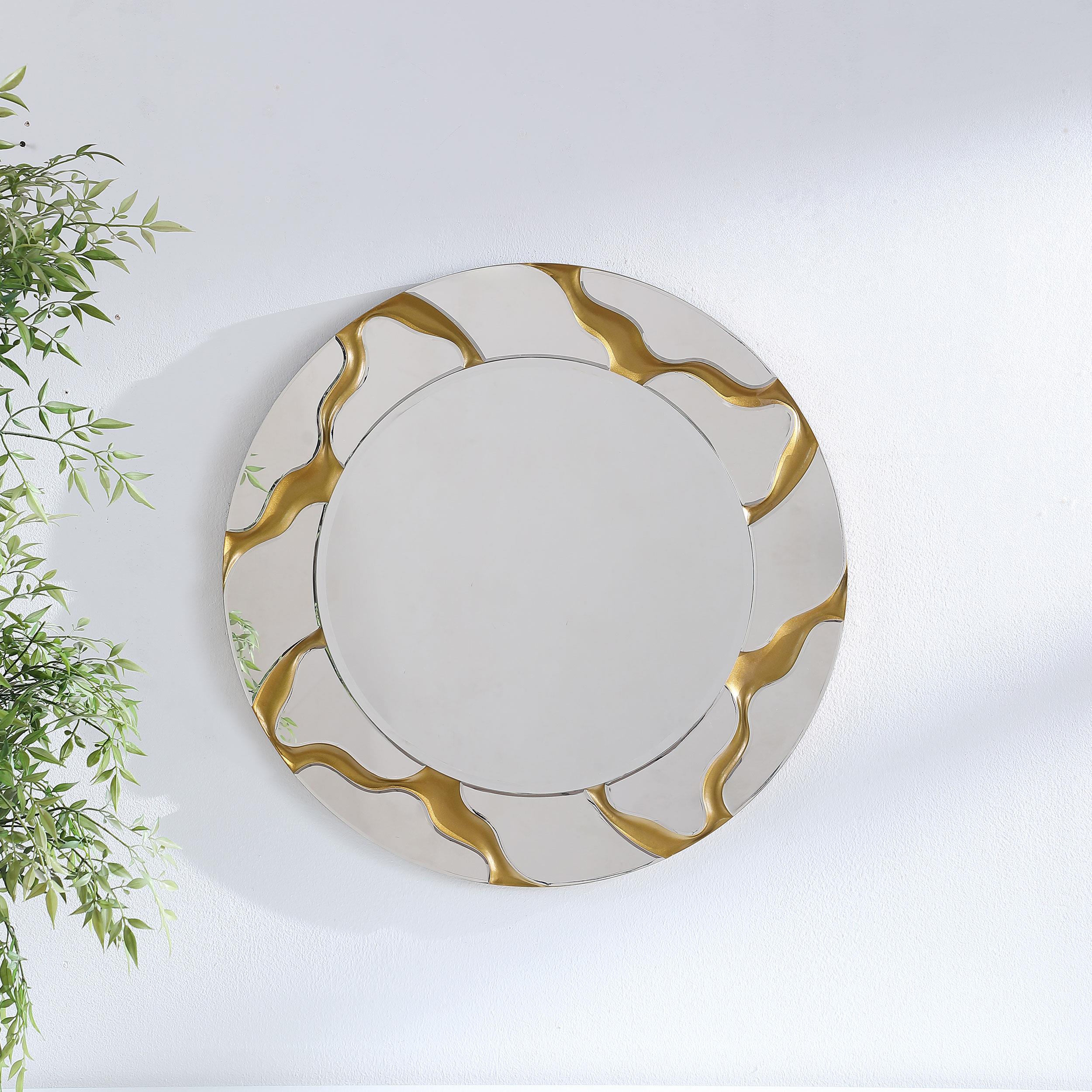 Dorinda Gold 36 x 36 Inch Round Kintsugi Style Wall Mirror – Luna