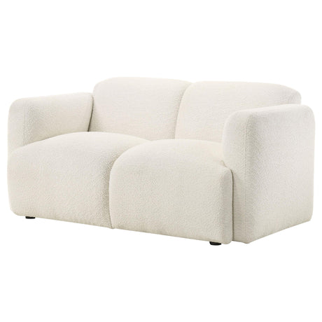 Dorset White Fabric Upholstered Round Track Arm Loveseat from Coaster - Luna Furniture