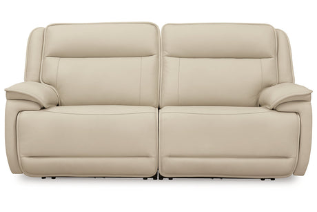 Double Deal Almond 2-Piece Power Reclining Loveseat Sectional from Ashley - Luna Furniture