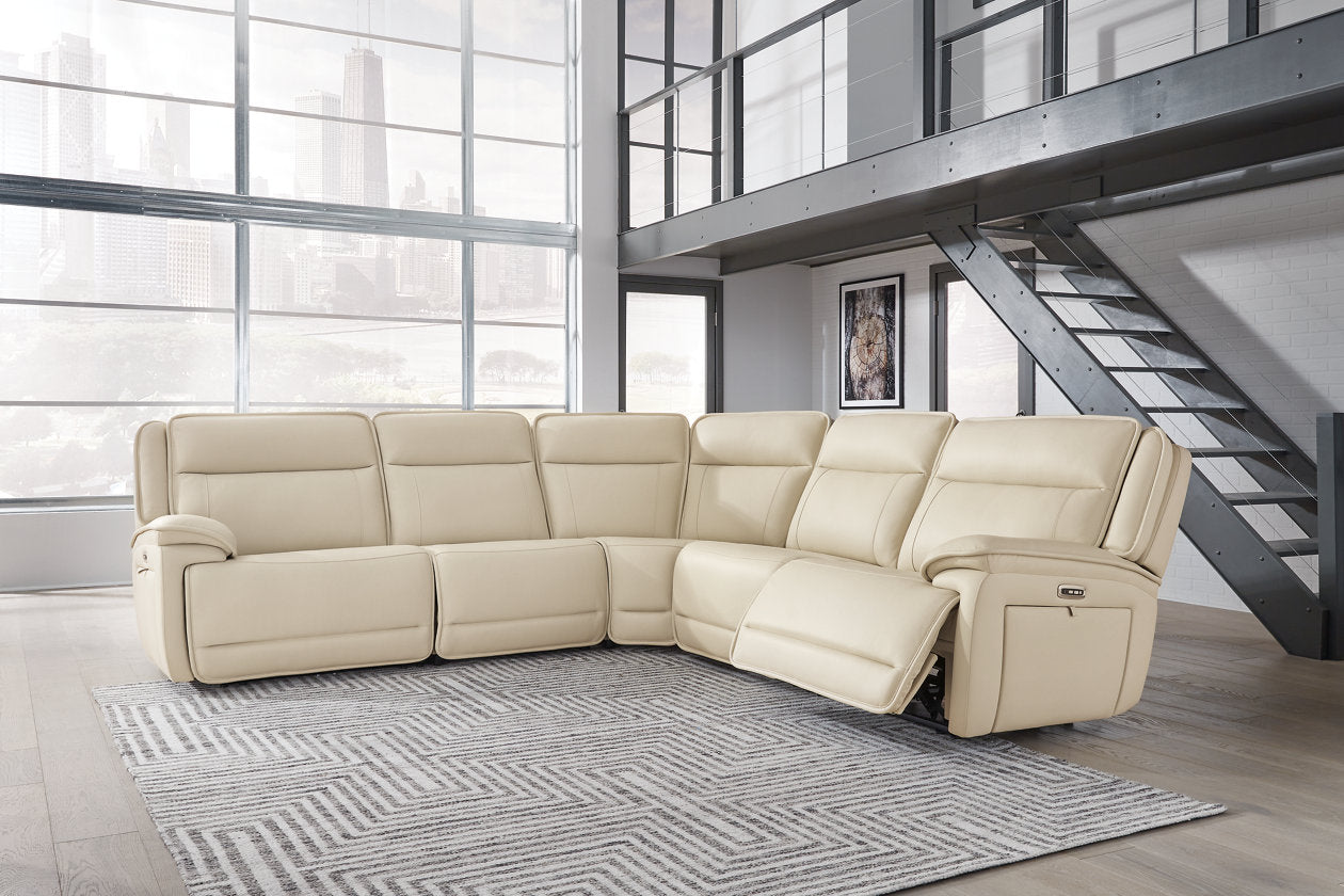Double Deal Almond 5-Piece Power Reclining Sectional – Luna Furniture