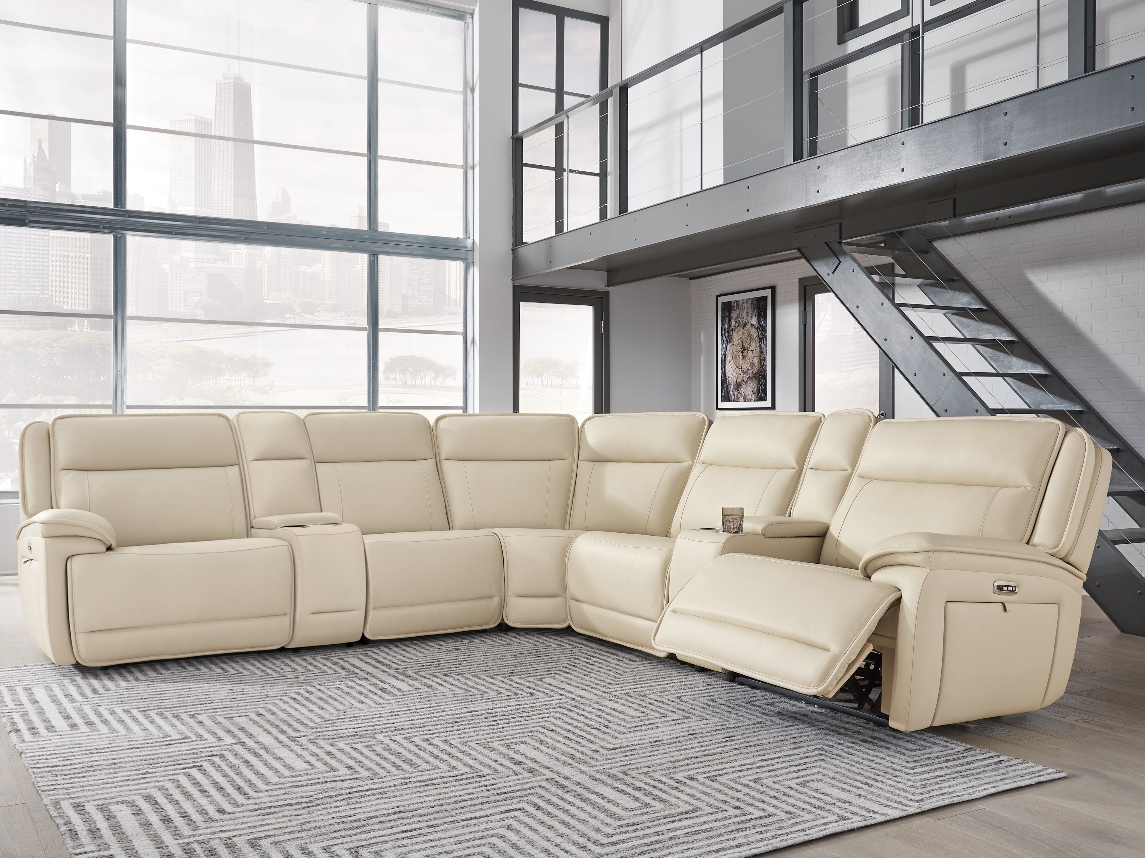 Ashley Double Deal Almond 7-Piece Reclining Sectional with 2