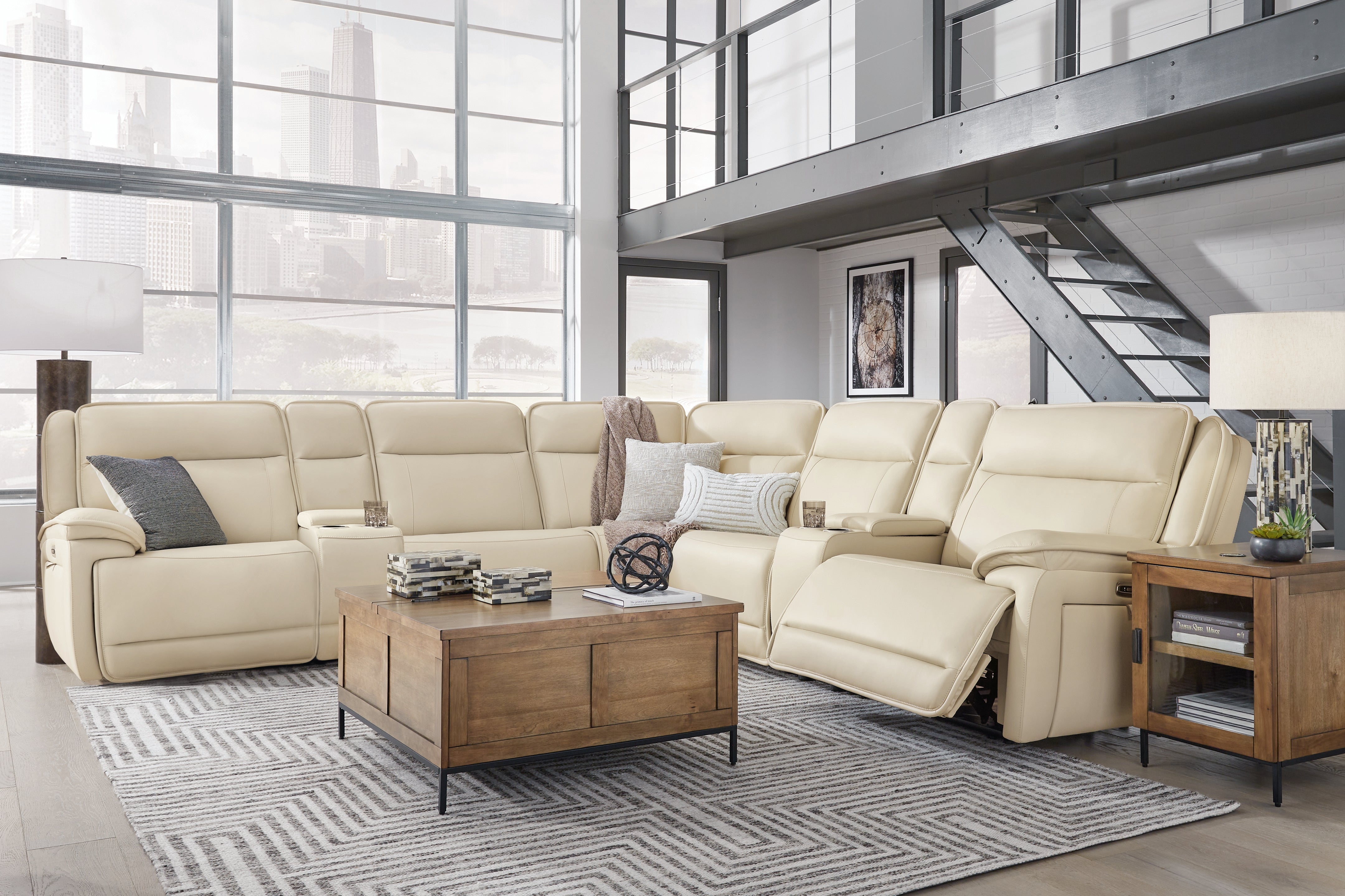 Ashley Double Deal Almond 7-Piece Reclining Sectional with 2