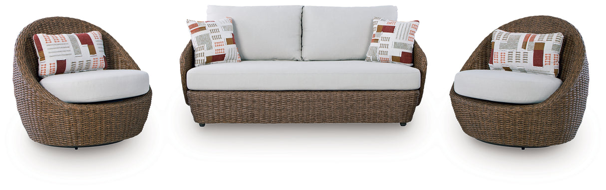Double Point Beige Outdoor Loveseat/2 Swivel Chairs (Set of 3) from Ashley Furniture - Luna Furniture