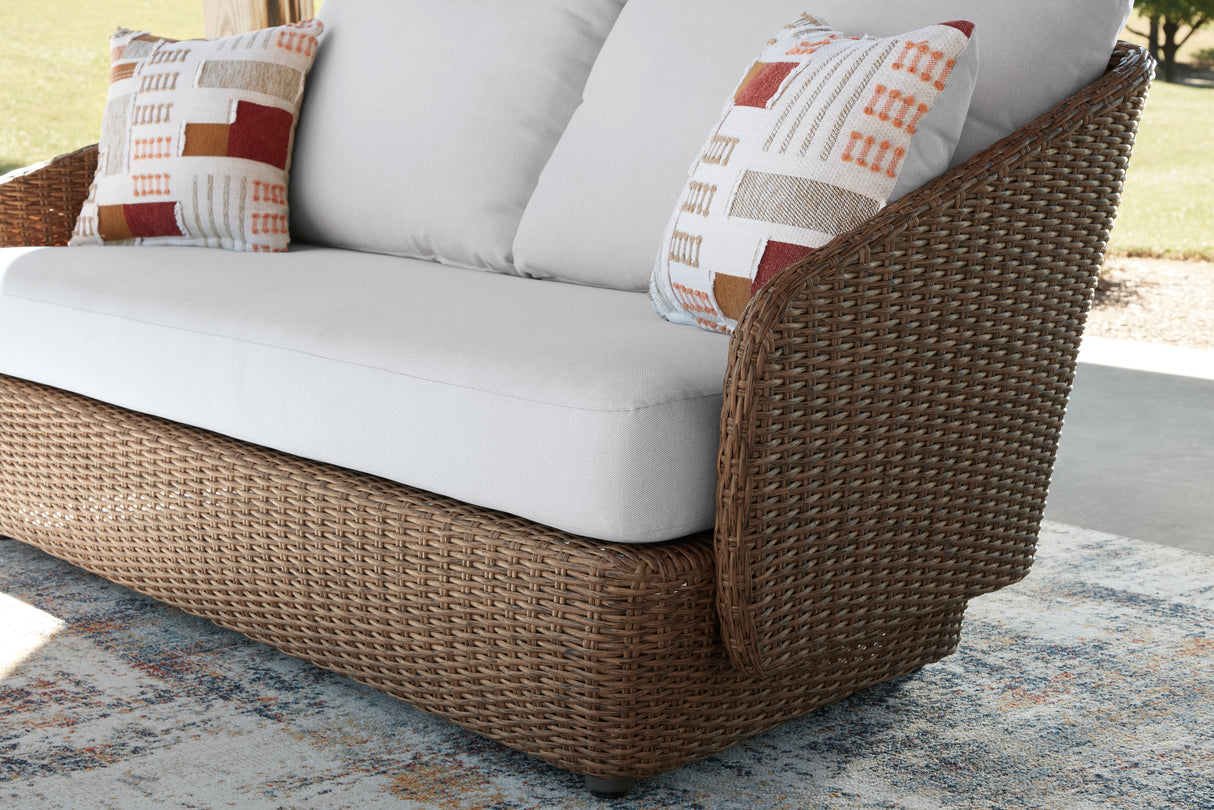 Double Point Beige Outdoor Loveseat/2 Swivel Chairs (Set of 3) from Ashley Furniture - Luna Furniture