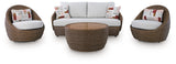Double Point Beige Outdoor Seating Set from Ashley Furniture - Luna Furniture