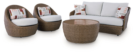 Double Point Beige Outdoor Seating Set from Ashley - Luna Furniture
