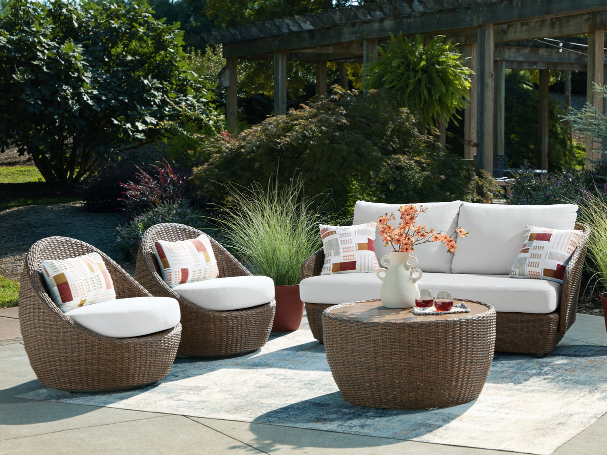 Double Point Beige Outdoor Seating Set from Ashley Furniture - Luna Furniture